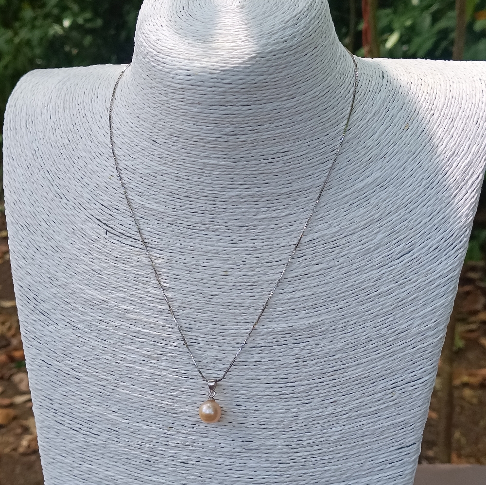 925 Sterling Silver Chain Perfect round 9mm Cultured Pearl Pendant necklace NWOT